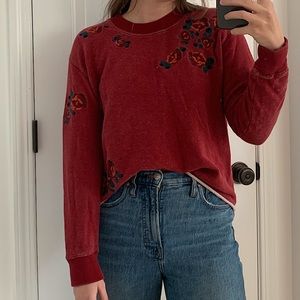 Madewell red embroidered sweater
